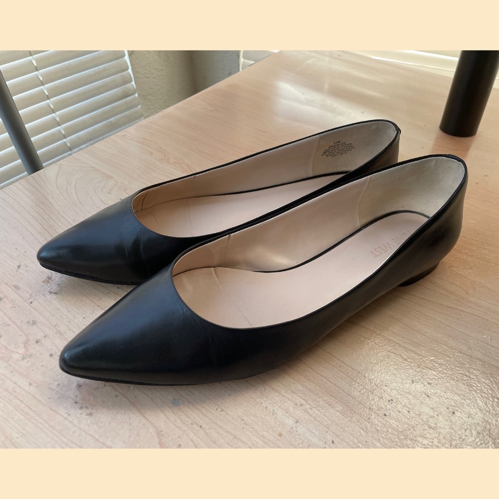 Nine West Onlee Black Leather Flats 10M